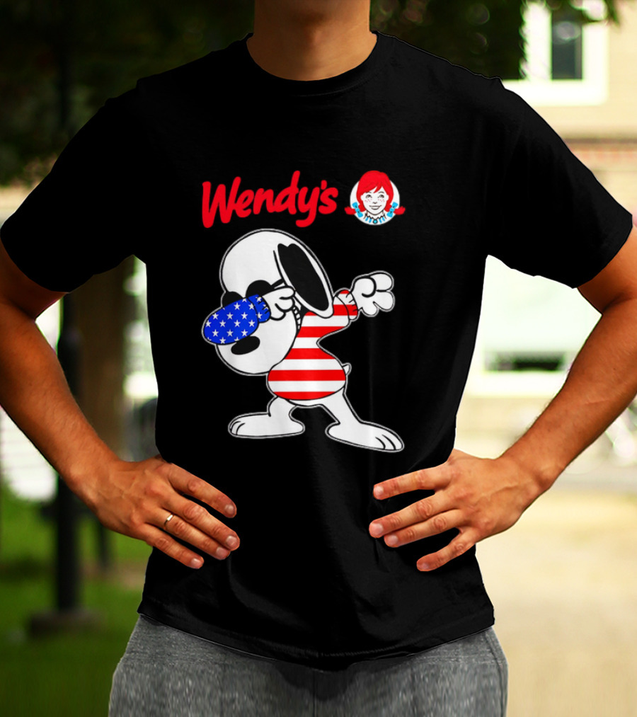 Wendy’s Snoopy Dabbing American Flag Stripes T-Shirt