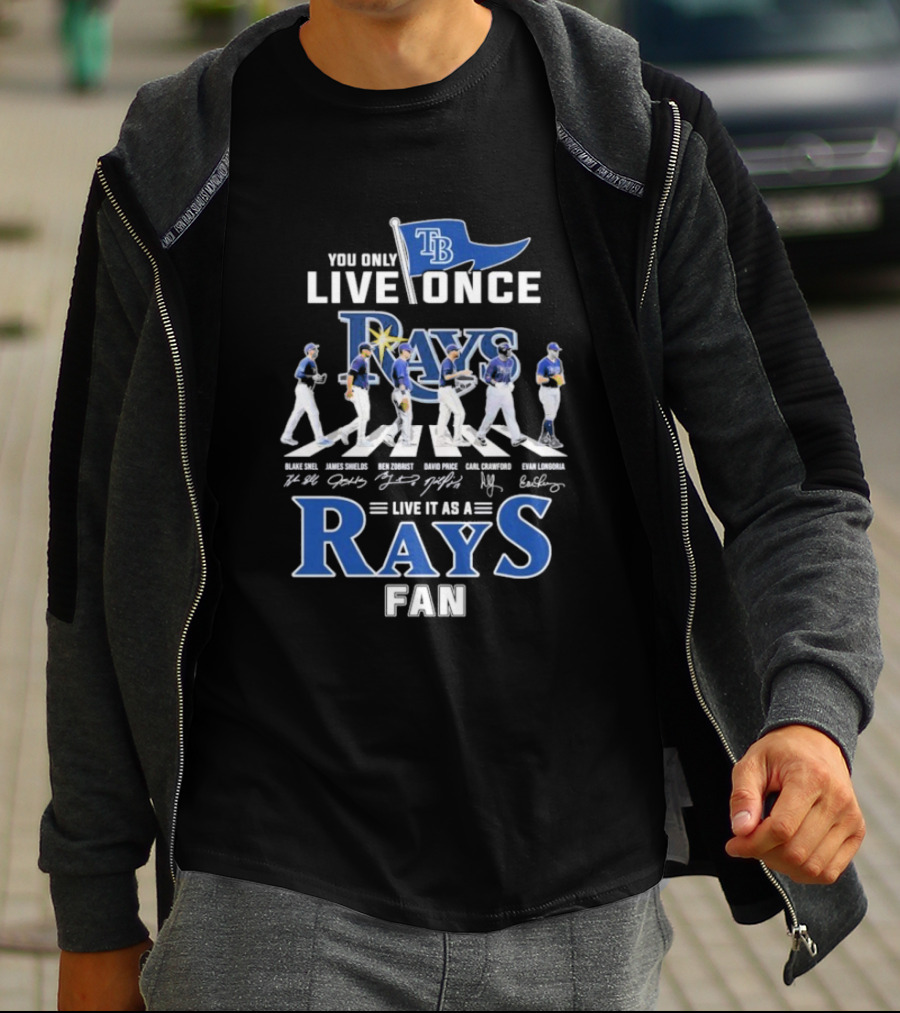 You Only Live Once Tampa Bay Rays Fan Road Abbey Signatures T-Shirt