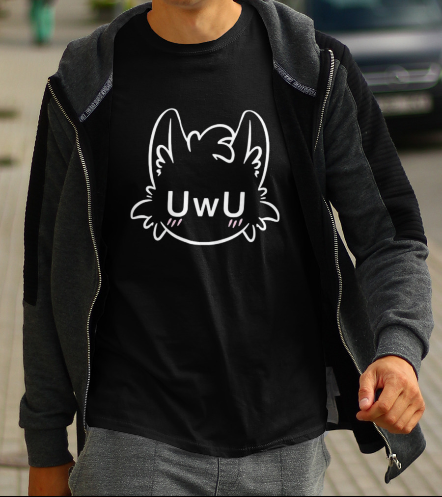 UWU Zoeybuttons Wolf Face Outline With Ears And Blush Marks T-Shirt