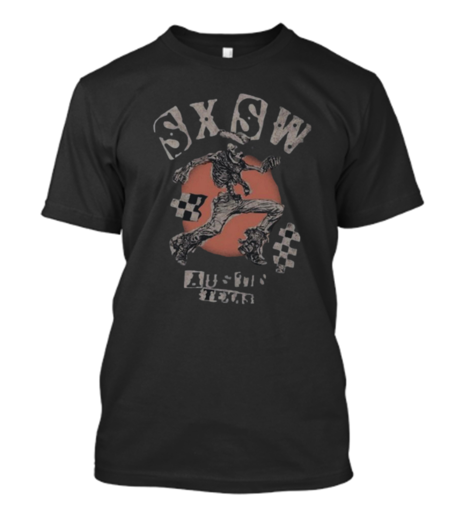 SXSW Bones Running Skeleton Austin Texas Checkered Flag Theme T-Shirt
