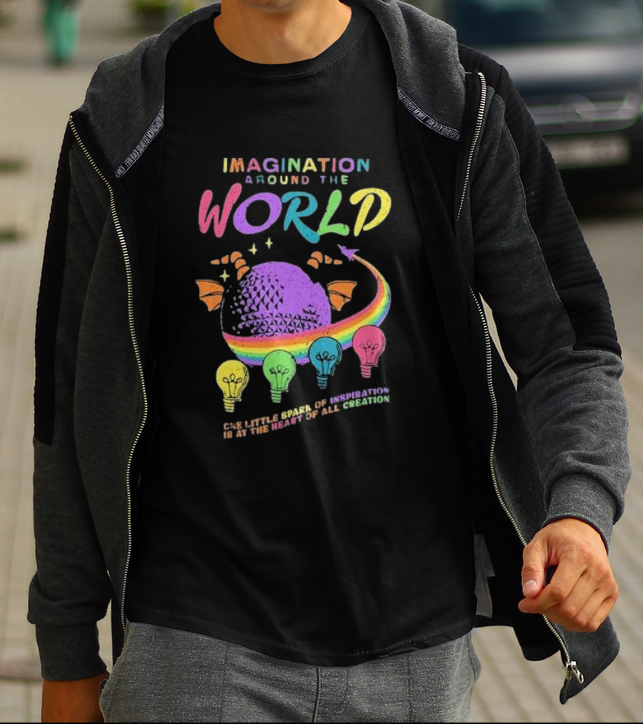 Imagination Around The World Featuring Spaceship Earth And Colorful Light Bulbs T-Shirt