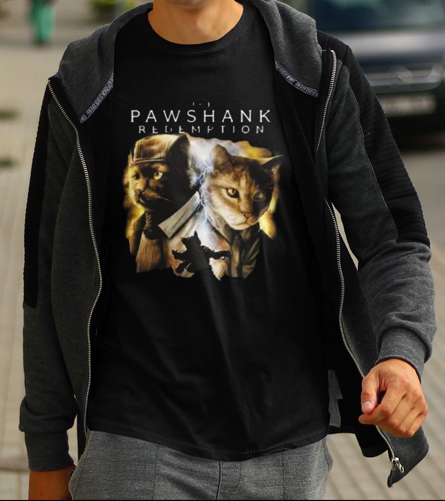 Pawshank Redemption Cat Movie Parody With Lightning And Cats In Prison Uniforms T-Shirt