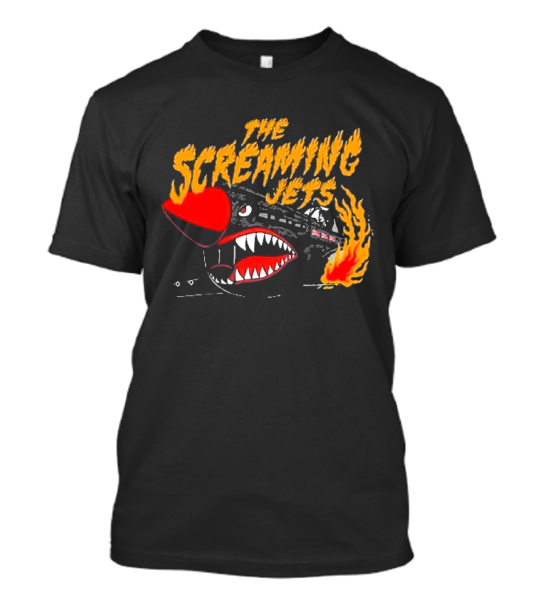 The Screaming Jets Flaming Jet With Fiery Cartoon Jet Fighter T-Shirt