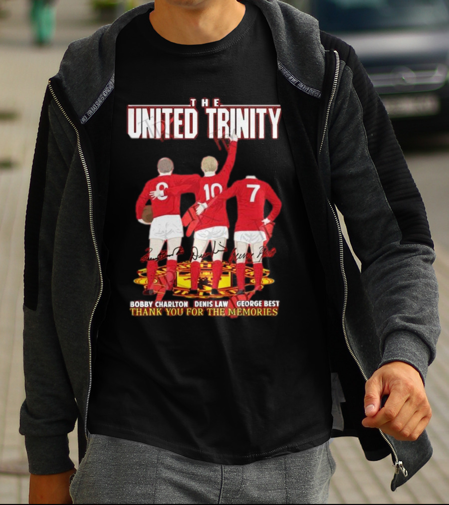 The United Trinity Bobby Charlton Denis Law George Best Thank You For The Memories T-Shirt
