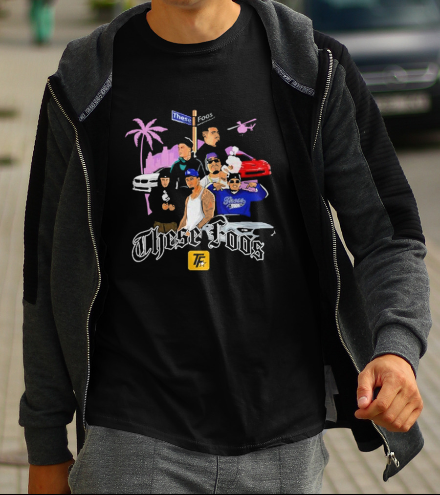 These Foos Street Style San Andreas Characters Palm Tree Helicopter Cars T-Shirt