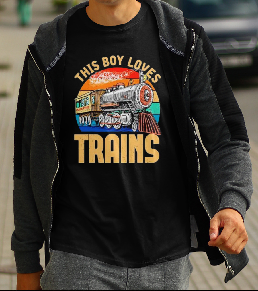 This Boy Loves Trains Vintage Steam Locomotive Railroad Enthusiast T-Shirt