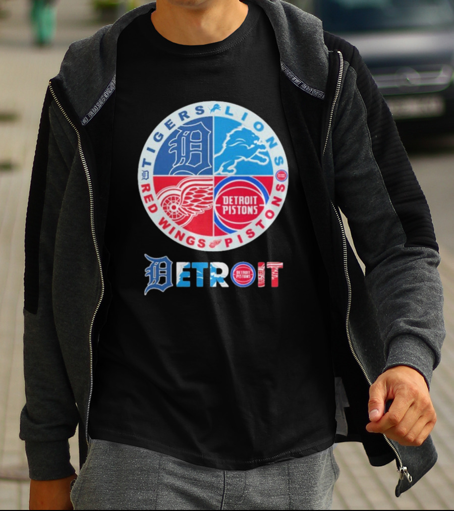 Tigers Lions Red Wings Pistons Detroit Sports Logos T-Shirt