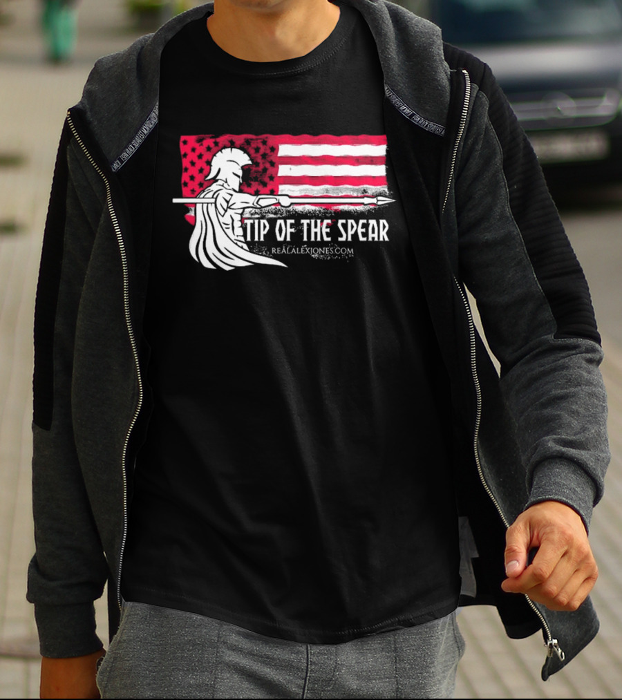 Tip Of The Spear Spartans American Flag RealAlexJones.com T-Shirt