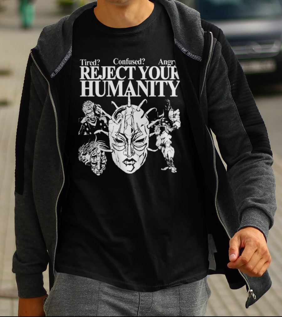 Tired Confused Angry Reject Your Humanity Masked Figures T-Shirt