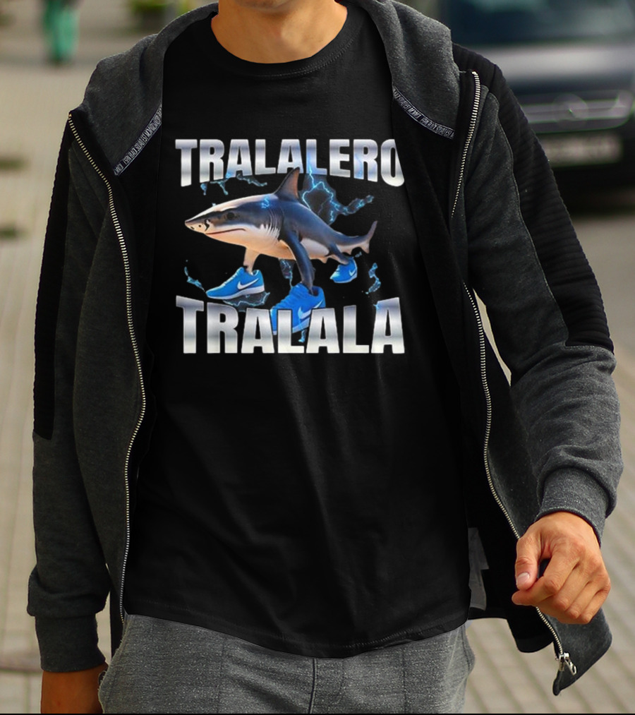 Tralalero Tralala Shark Wearing Blue Nike Shoes With Lightning T-Shirt