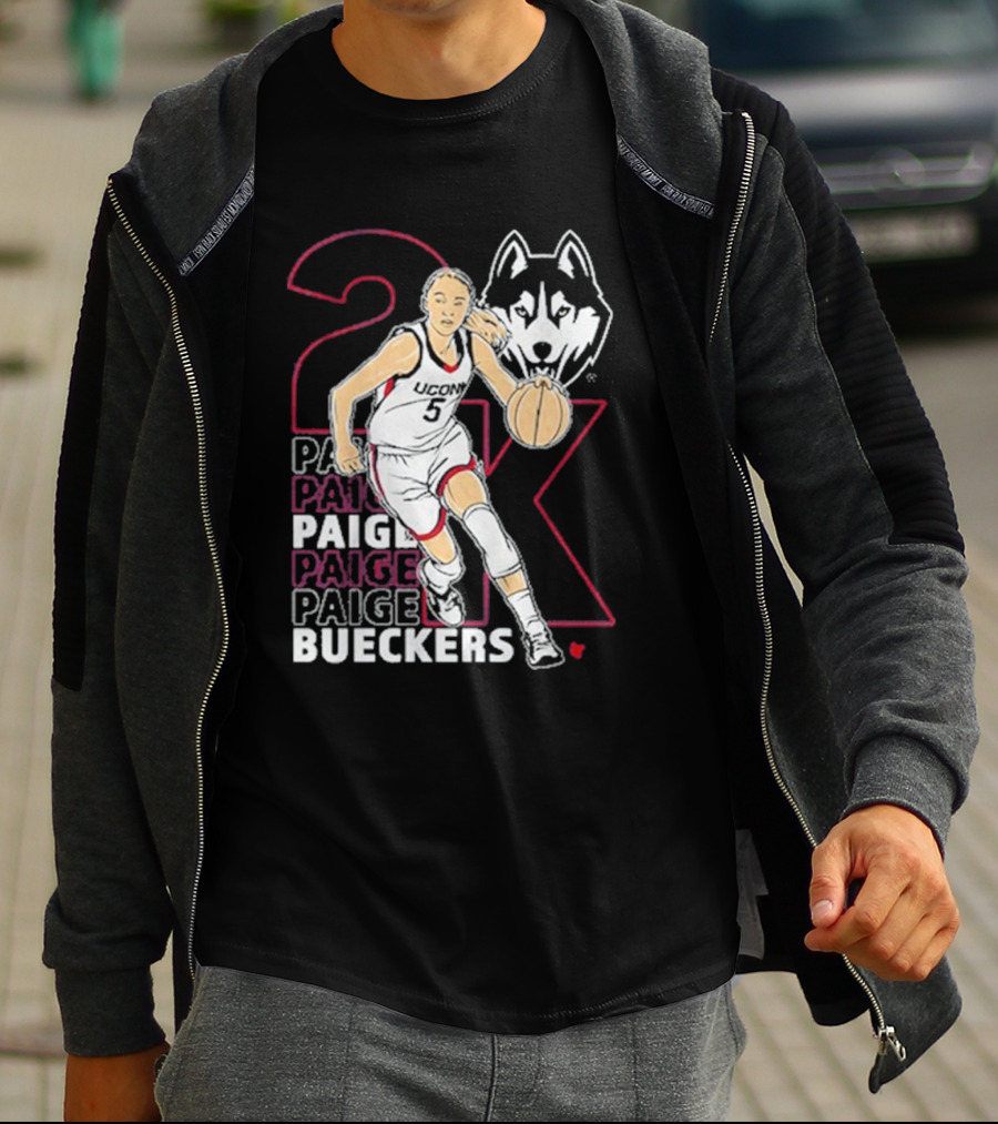 UConn Basketball Paige Bueckers 2K Athlete Silhouette And Husky Mascot T-Shirt