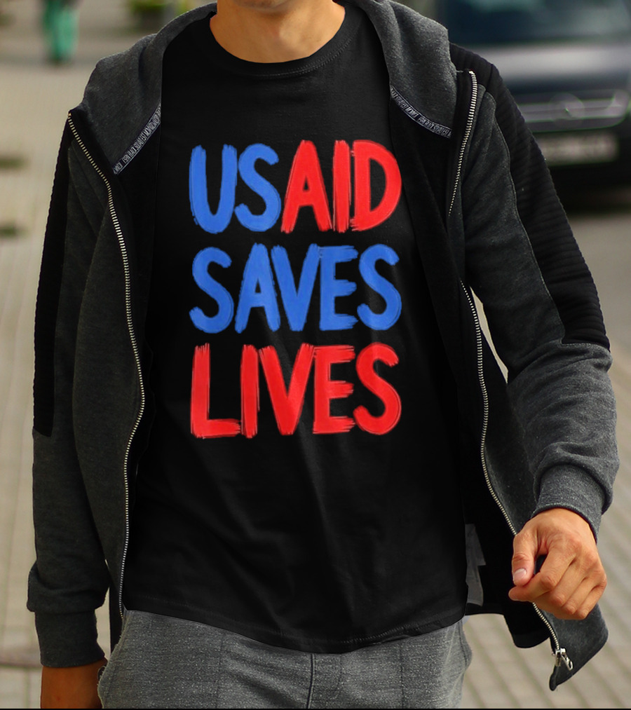 USAID Saves Lives Red And Blue Text T-Shirt