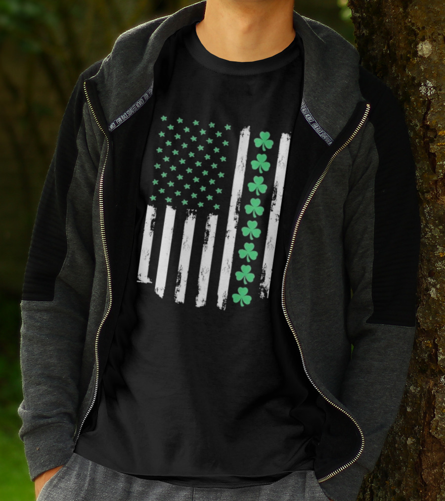 Vintage St. Patrick’s Day American Flag Shamrock Stars Stripes T-Shirt