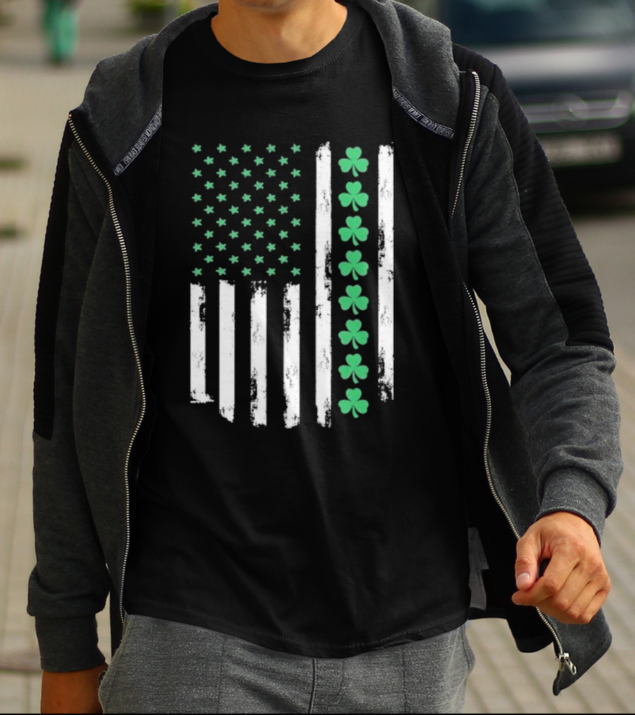 Vintage St. Patrick’s Day American Flag Shamrock Stars Stripes T-Shirt