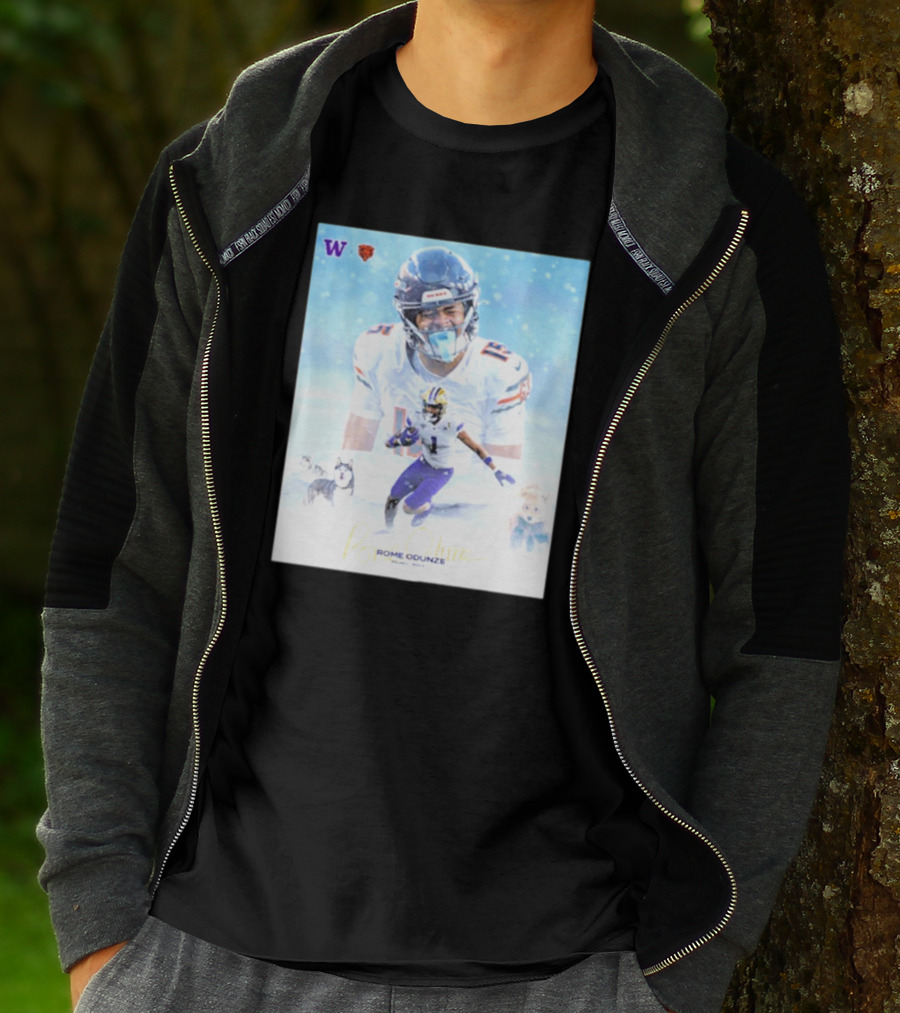 Washington Huskies Chicago Bears Rome Odunze Autographed Pick 9 T-Shirt