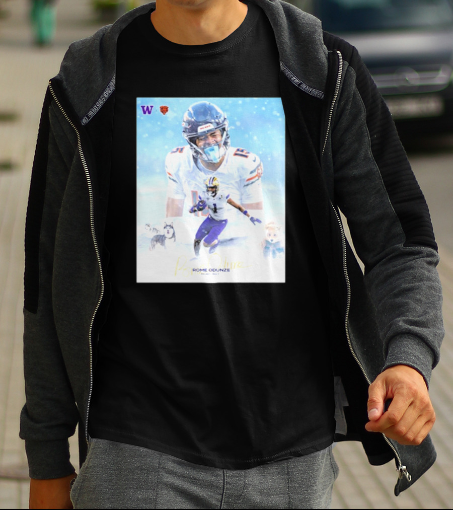 Washington Huskies Chicago Bears Rome Odunze Autographed Pick 9 T-Shirt