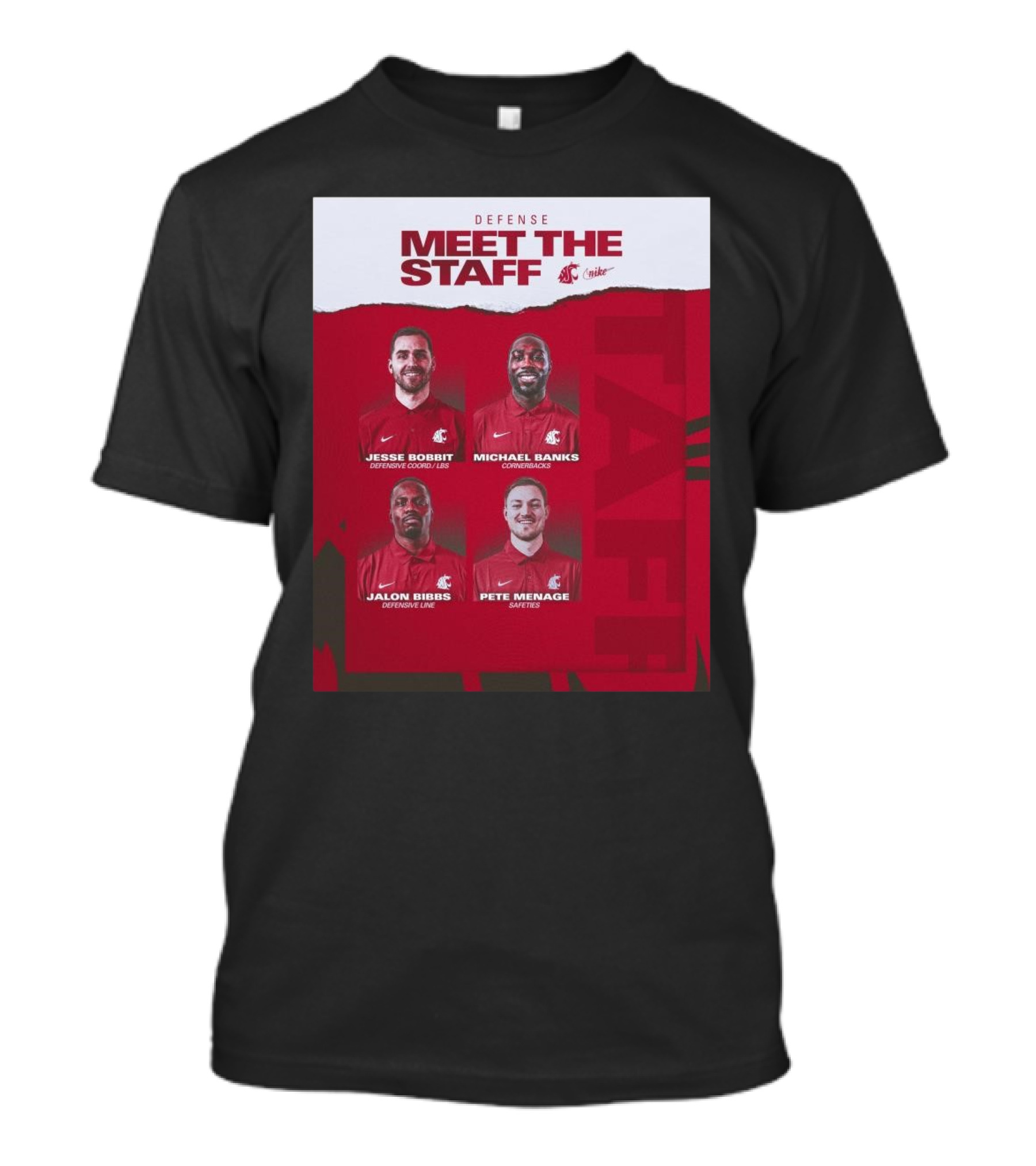 Defense Meet The Staff Washington State Cougars Jesse Bobbit Michael Banks Jalon Bibbs Pete Menage Nike T-Shirt