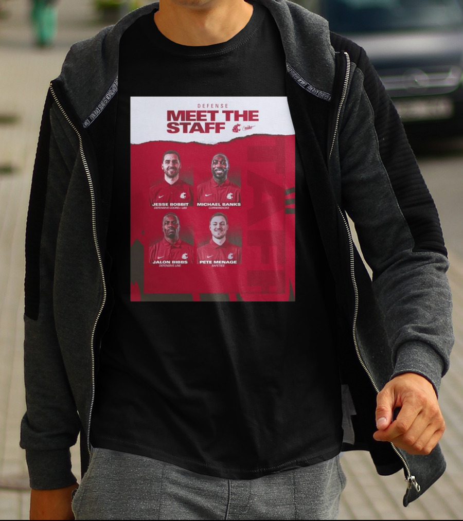 Defense Meet The Staff Washington State Cougars Jesse Bobbit Michael Banks Jalon Bibbs Pete Menage Nike T-Shirt