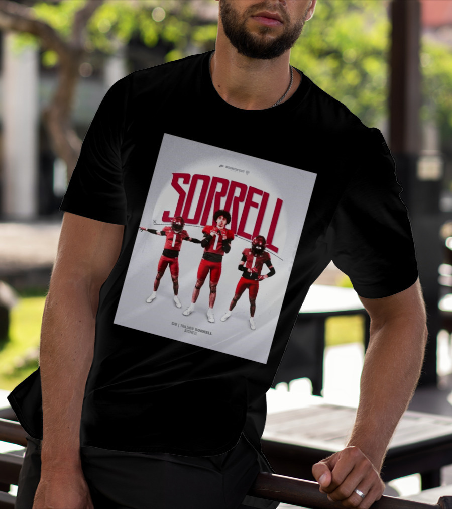 Washington State Cougars Sorrell DB Trillion Signed Football Palouse T-Shirt