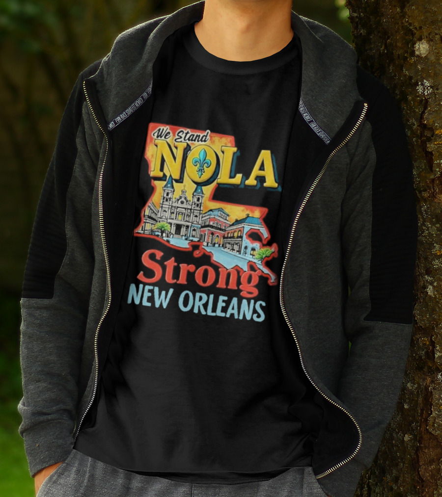 We Stand NOLA Strong New Orleans Fleur-de-lis Map Iconique T-Shirt