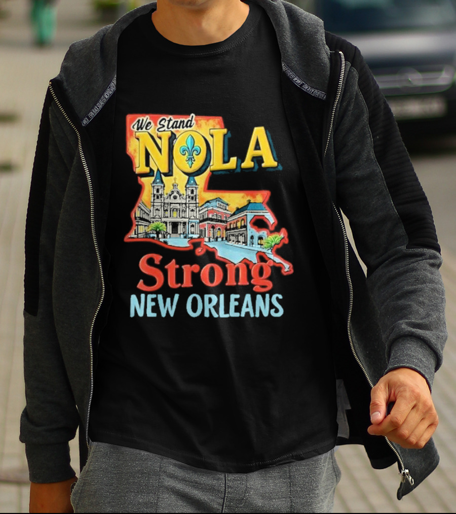 We Stand NOLA Strong New Orleans Fleur-de-lis Map Iconique T-Shirt