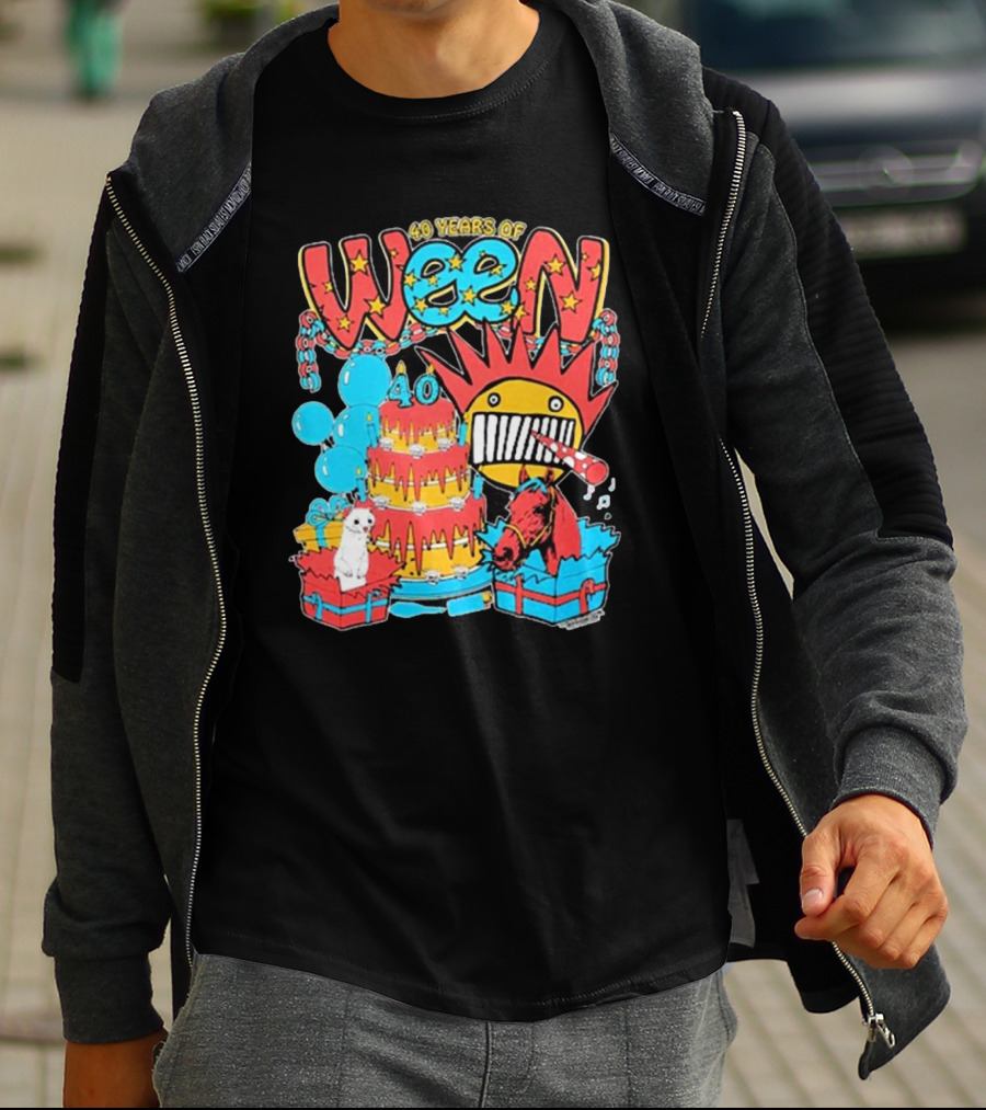 Ween 40 Years Of Celebration With Balloons And Colorful Cake T-Shirt