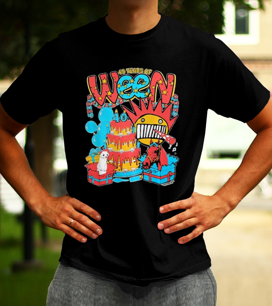 Ween 40 Years Of Celebration With Balloons And Colorful Cake T-Shirt