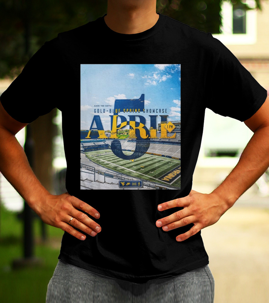 West Virginia Mountaineers Save The Date Gold Blue Spring Showcase April 5 2025 1 PM T-Shirt