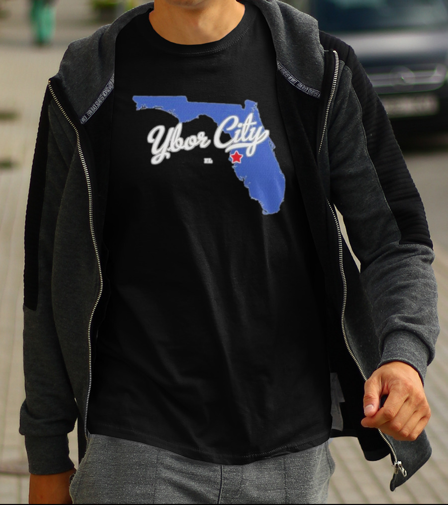 Ybor City Florida Map With Red Star Tampa Fl T-Shirt