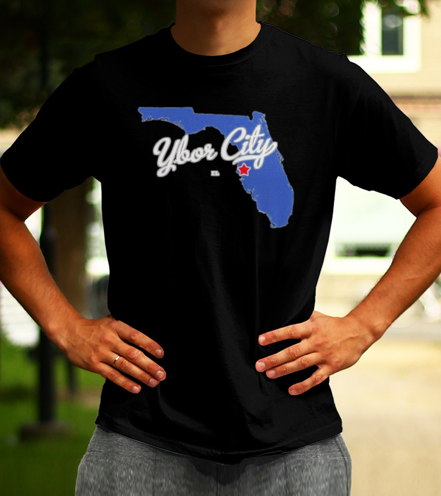 Ybor City Florida Map With Red Star Tampa Fl T-Shirt