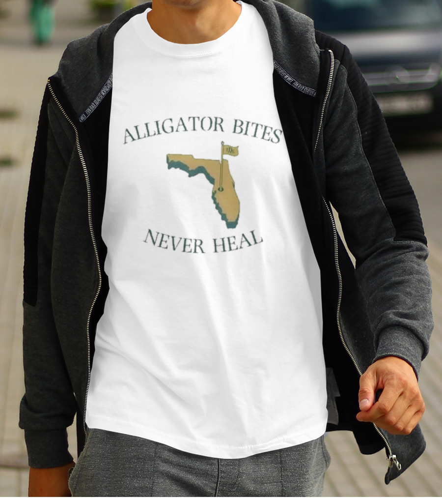 Alligator Bites Never Heal Florida Map With Flag T-Shirt