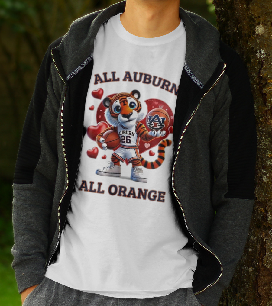 All Auburn All Orange Auburn Tigers Basketball Mascot Hearts T-Shirt