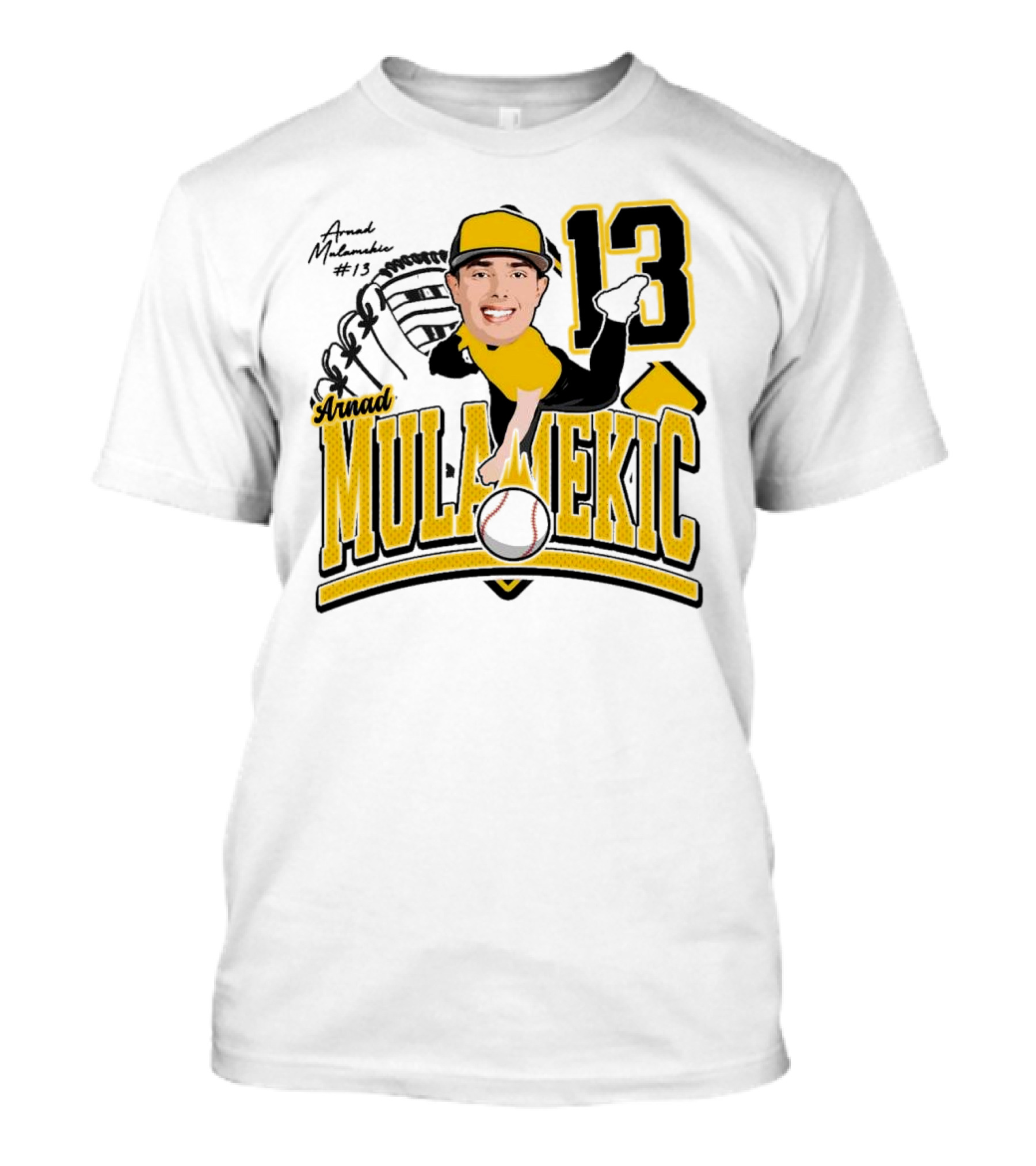 Arnad Mulamekic Baseball 13 Player Underhand Catcher Yellow Outfit T-Shirt