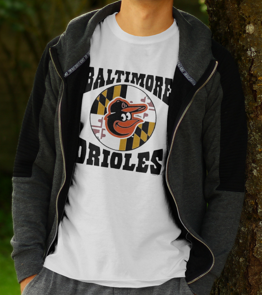 Baltimore Orioles Homage Hyper Local Tri-Blend Bird And Maryland Flag T-Shirt