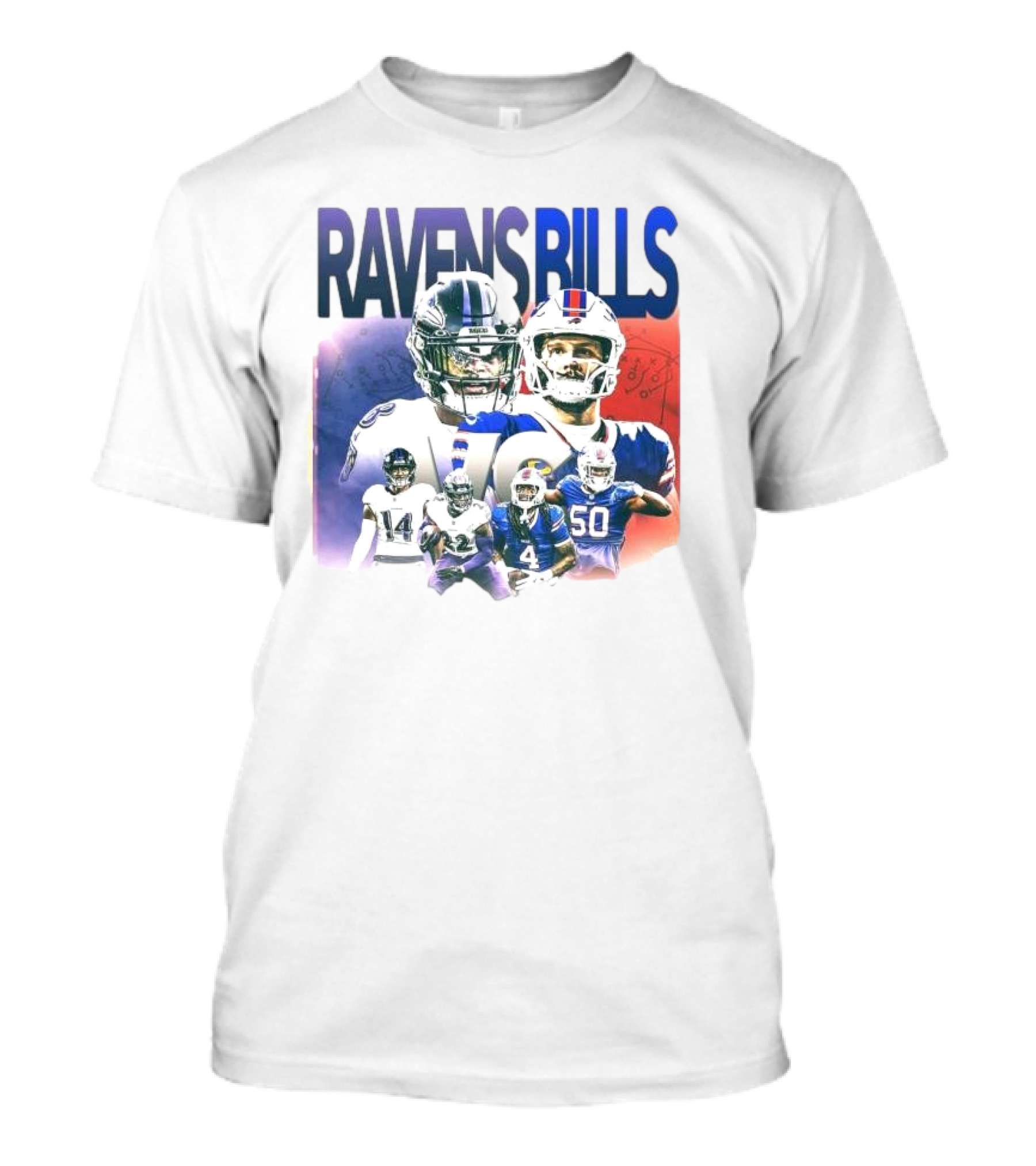 Ravens Bills NFL Matchup With Player Lineup And Strategy Background T-Shirt