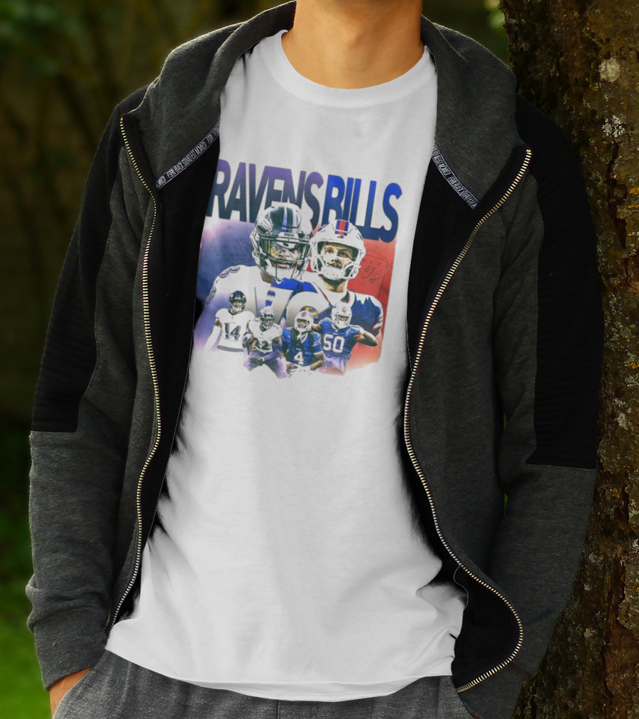 Ravens Bills NFL Matchup With Player Lineup And Strategy Background T-Shirt