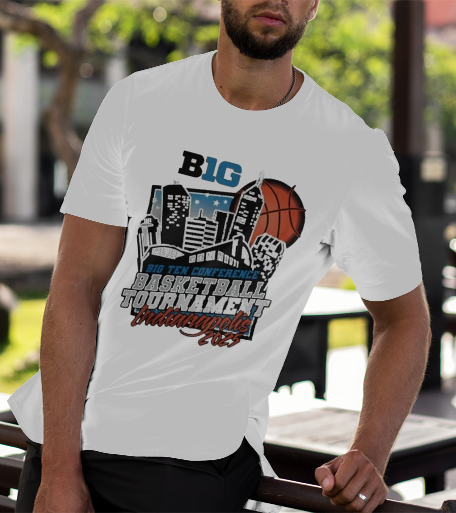 Big Ten Conference Basketball Tournament Indianapolis 2025 City Skyline Basketball Urban Scene T-Shirt