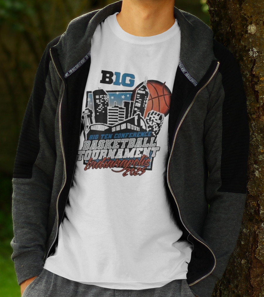 Big Ten Conference Basketball Tournament Indianapolis 2025 City Skyline Basketball Urban Scene T-Shirt