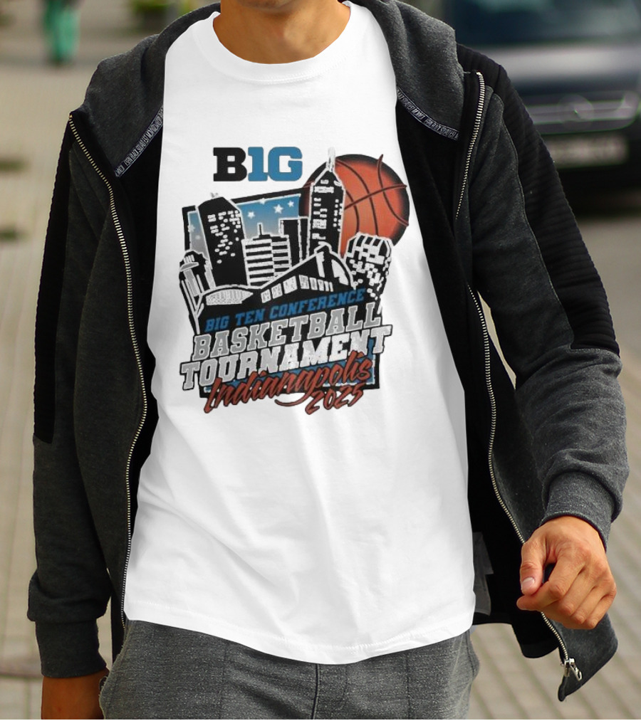Big Ten Conference Basketball Tournament Indianapolis 2025 City Skyline Basketball Urban Scene T-Shirt