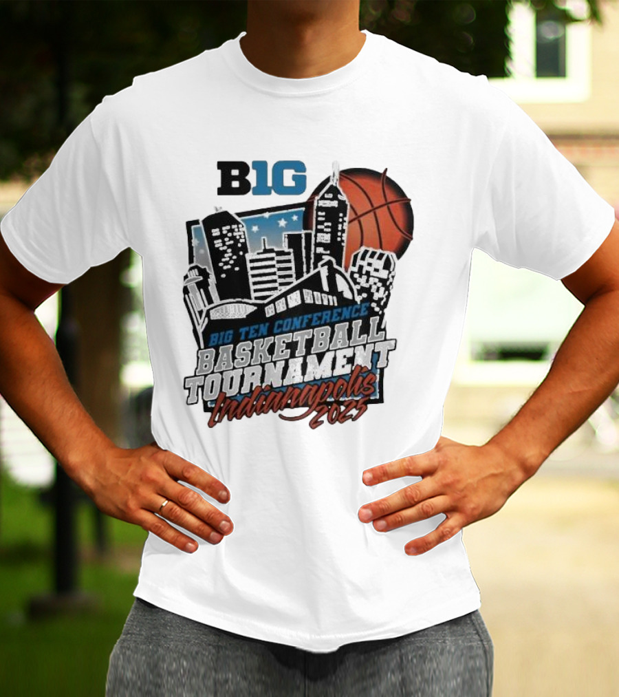 Big Ten Conference Basketball Tournament Indianapolis 2025 City Skyline Basketball Urban Scene T-Shirt