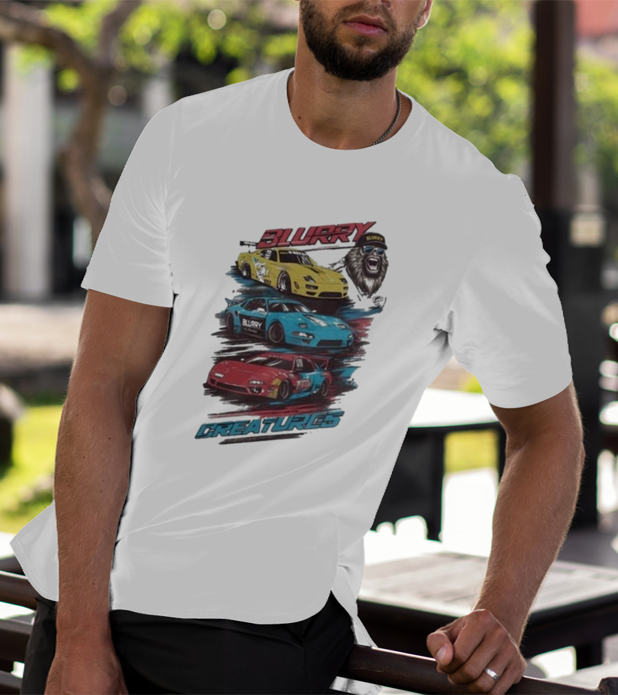Blurry Creatures Talladega Blur Racing Cars Lion T-Shirt