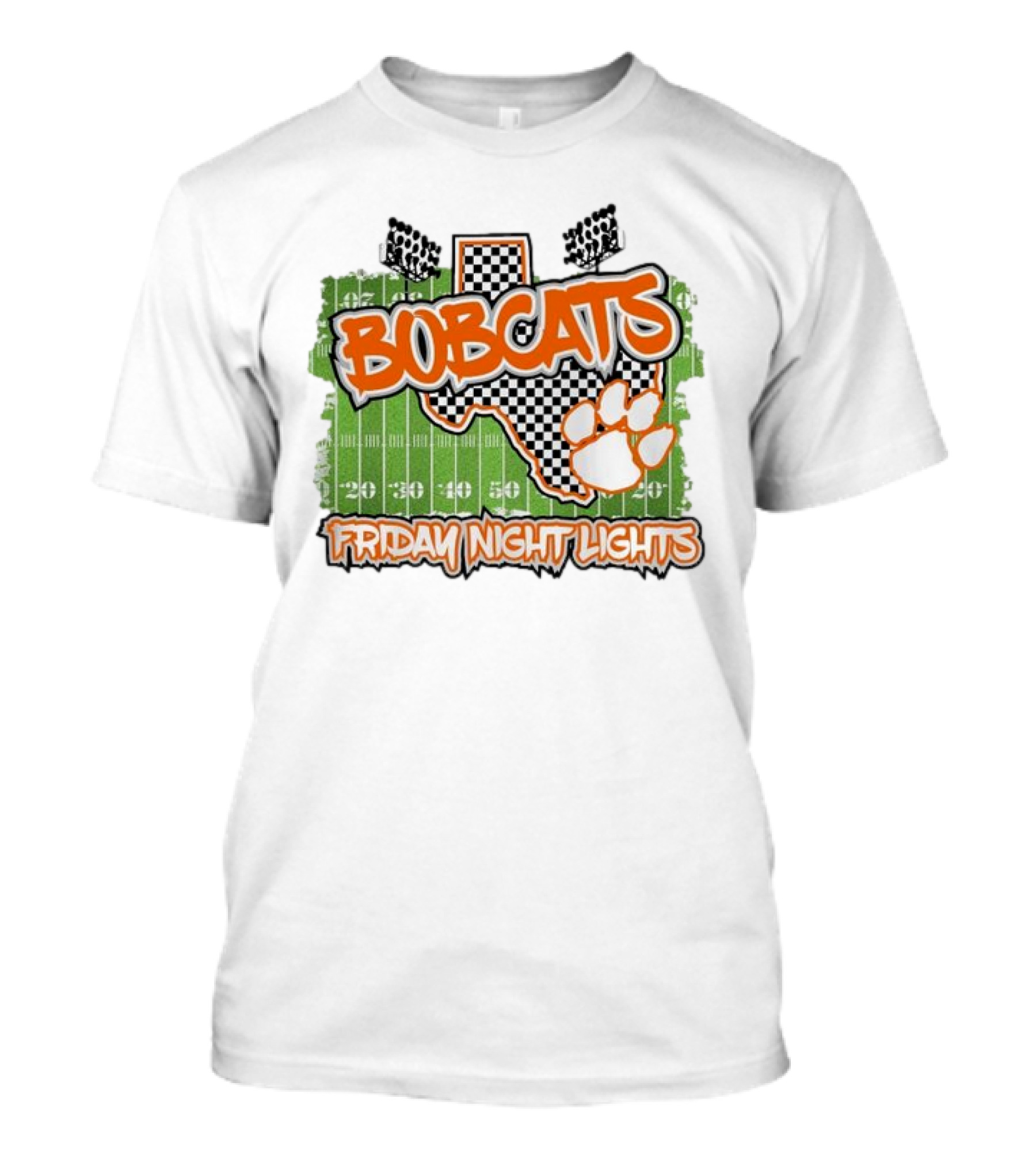Bobcats Friday Night Lights Texas Football Paw Print Field Checkerboard T-Shirt