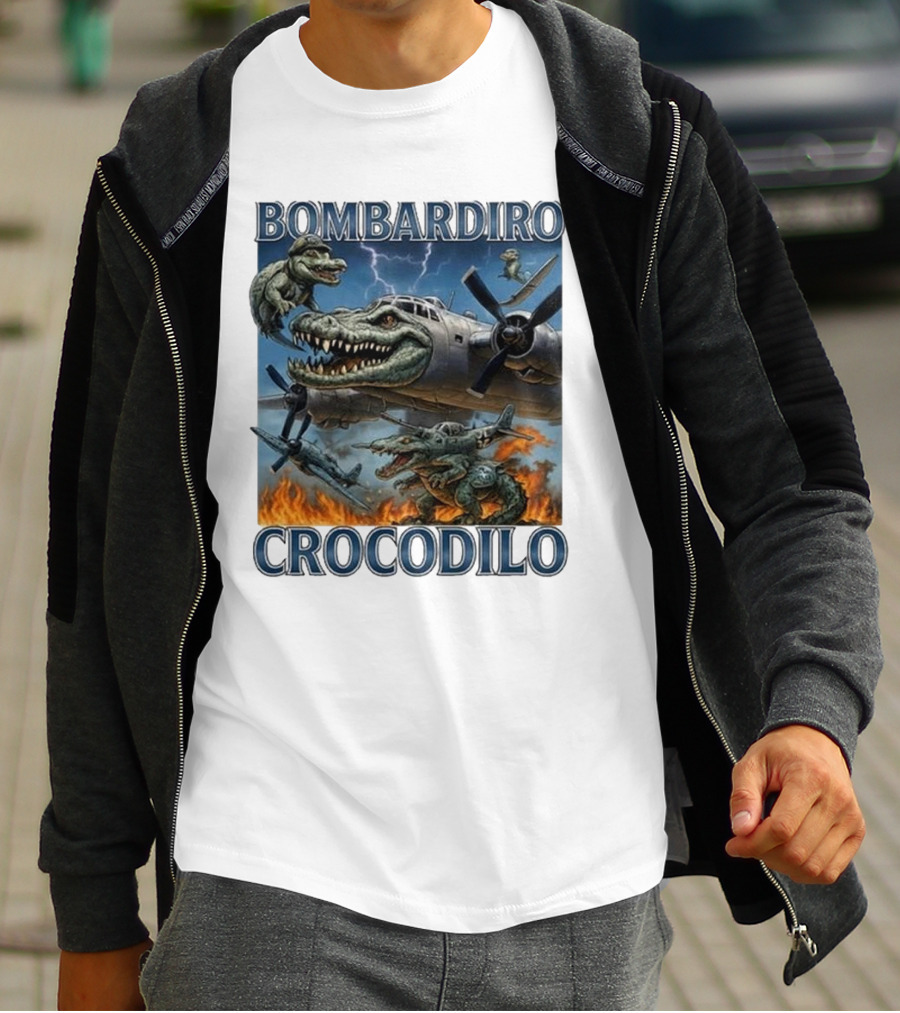 Bombardiro Crocodilo Italian Brainrot Meme Airplane Crocodile Battle T-Shirt