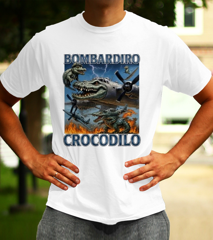 Bombardiro Crocodilo Italian Brainrot Meme Airplane Crocodile Battle T-Shirt
