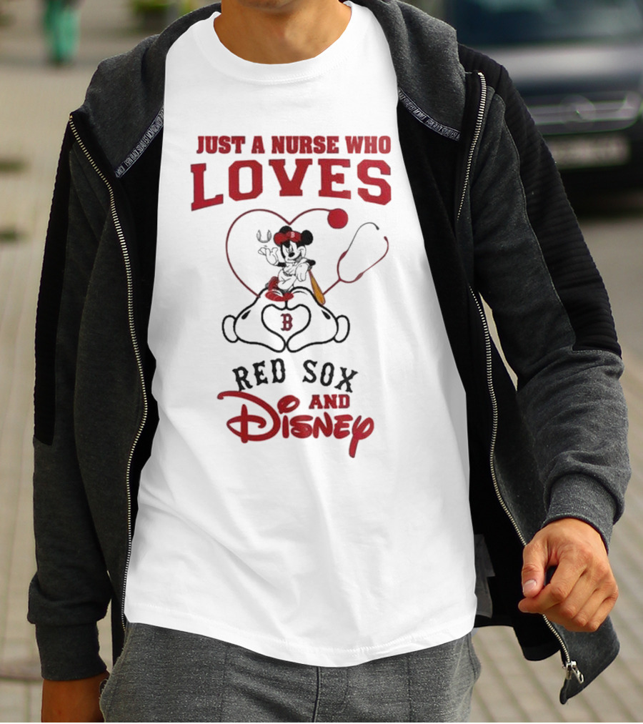 Boston Red Sox Just A Nurse Who Loves Disney Baseball Mickey Mouse 2025 T-Shirt