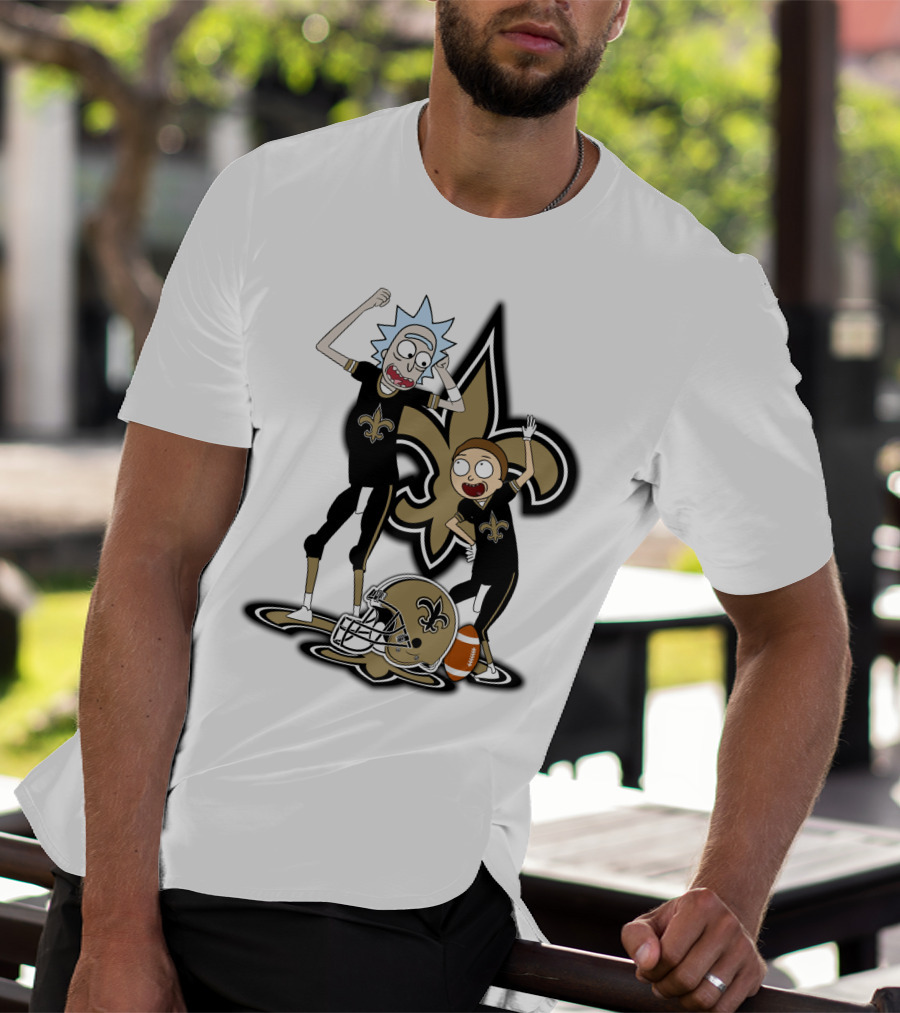 Rick And Morty New Orleans Saints NFL Crossover With Fleur-de-lis T-Shirt