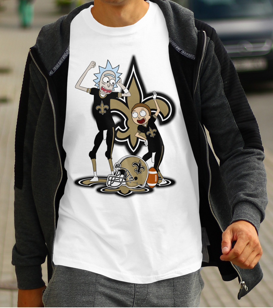 Rick And Morty New Orleans Saints NFL Crossover With Fleur-de-lis T-Shirt