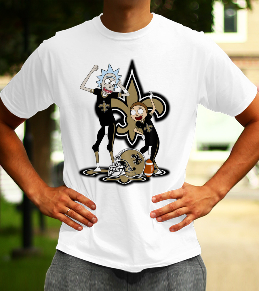 Rick And Morty New Orleans Saints NFL Crossover With Fleur-de-lis T-Shirt
