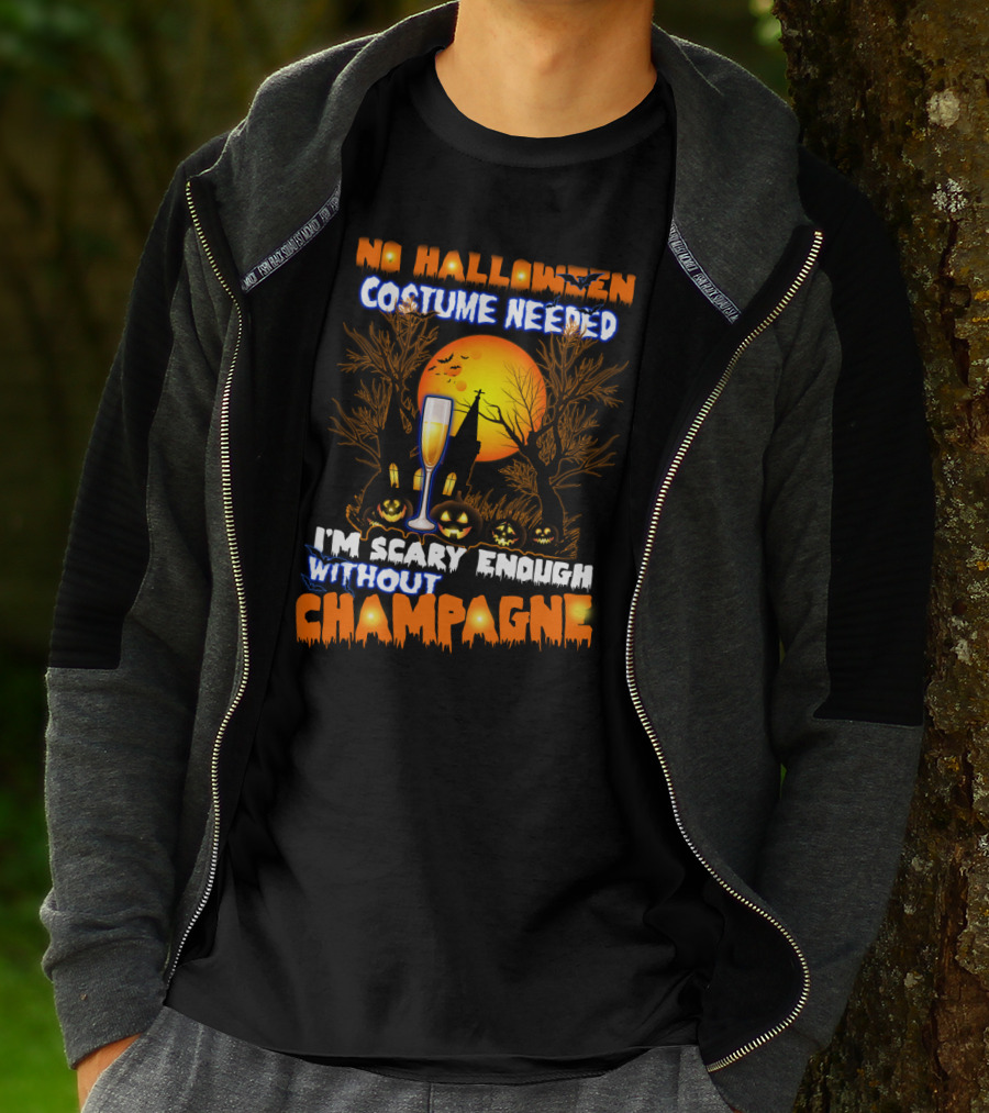 No Halloween Costume Needed I'm Scary Enough Without Champagne Haunted House Moon Glass T-Shirt