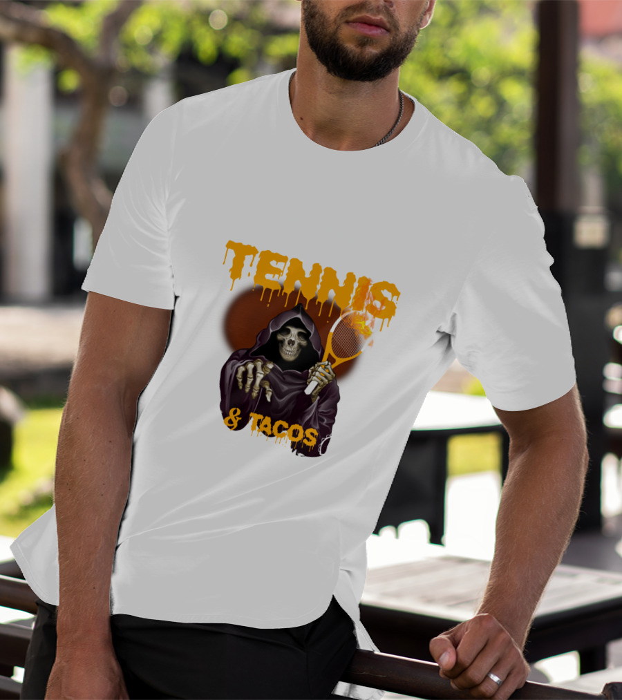 Tennis And Tacos Grim Reaper With Tennis Racket T-Shirt